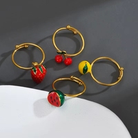 Anillo de Cereza con Esmalte de Colores Estilo Ins, Anillos de Frutas Personalizados de Acero Inoxidable