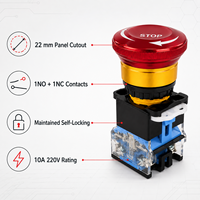 Bouton-poussoir d'arrêt d'urgence champignon à tête métallique rouge 22MM 1NO 1NC 220V 10 Ampères pour contrôle industriel Vente directe usine