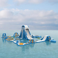 Parc aquatique gonflable géant KeepFuns 64*64m, parcours d'obstacles aquatiques gonflables commerciaux pour lac, mer, station balnéaire