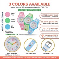 Montre pour enfants pas chère en silicone, petit lapin blanc, montre à quartz pour filles, dessin animé