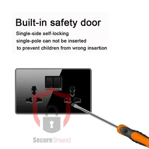 Đen Tempered Glass Tường Đèn chuyển đổi, uk13a Loại C USB ổ cắm điện, 1gang2way tốc độ 220V chuyển đổi điện ổ cắm Bảng điều chỉnh - Product Image 3