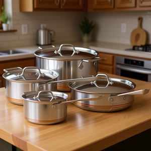 ขายตรงจากโรงงาน ชุดเครื่องครัวอเมริกัน 5 ชั้น คุณภาพสูง 8 ชิ้น แกนทองแดง สแตนเลส ชุดเครื่องครัวแกนทองแดง - Product Image 1