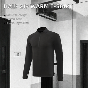 Camiseta Deportiva Casual para Hombre, de Manga Larga, Cuello Redondo, Color Sólido, con Diseño de Media Cremallera, Diseño Liso - Product Image 2