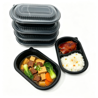 Boîte à lunch jetable en PP, prix de gros, pour préparation de repas, 2 compartiments, anti-fuite, compatible micro-ondes, conteneur alimentaire en plastique