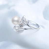 Bague tendance en argent sterling 925 avec perle d'eau douce de 7,5-8 mm et moissanite taille ronde de 0,1 ct, certifiée GRA, pour femme