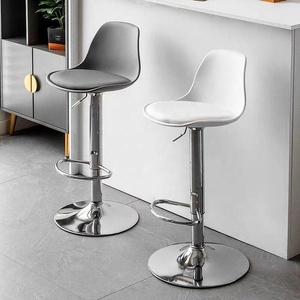 Tabouret de bar en gros avec assise en PU et base en acier, chaise de comptoir réglable en hauteur avec dossier pour cuisine et bar, tabouret métallique - Product Image 1