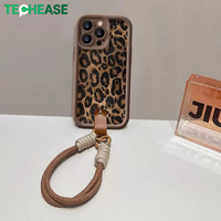 Étui de téléphone portable personnalisé OEM en TPU à imprimé léopard, antichoc, avec cordon de poignet, étuis de protection pour iPhone, fournisseur en gros