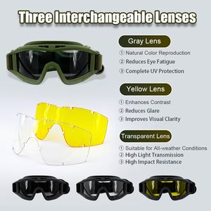 Occhiali Tattici Airsoft, Occhiali di Sicurezza Balistici per Tiro e Caccia con 3 Lenti Intercambiabili - Product Image 4
