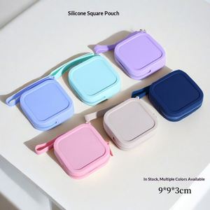 Silicone Simple Small <b>Square</b> Zipper Storage Bag for Lipstick Bank Card Headset & <b>Keys</b>-Waterproof & Antibacterial - Product Image 1