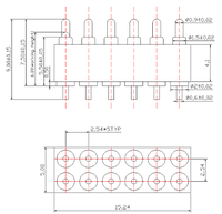 Connecteur Pogo Pin en laiton à deux rangées parallèles, pas de 2,54 mm, 12 broches, pour PCB avec différentes dimensions
