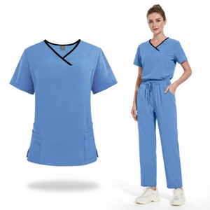 Ensemble deux pièces à manches courtes, pantalon droit médical ample et confortable, assorti aux couleurs, pour le lavage des vêtements à la main - Product Image 2