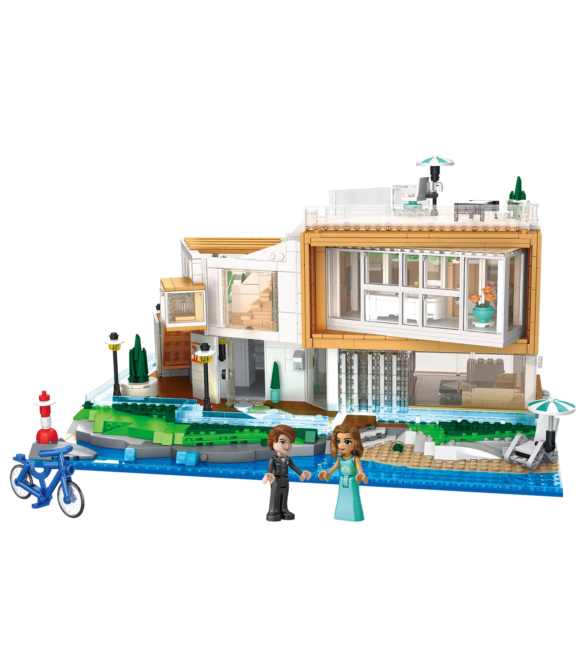 Biệt thự bên bờ biển mô hình lắp ráp gạch nhìn ra biển nhà với ánh sáng tự làm quà tặng legoed khối xây dựng Bộ đồ chơi giáo dục đồ chơi trẻ em