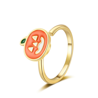 Bague ajustable et rotative en cuivre Jeutelis avec pendentif citrouille émaillé, bague anti-stress, vente en gros OEM