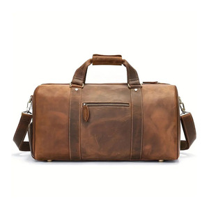 Sac de voyage en cuir véritable en gros avec logo personnalisé, bandoulière réglable, fermeture éclair et grande capacité de rangement - Product Image 2