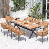 Halat dokuma Metal çerçeve sandalyeler ve bahçe restoran otel Villa kullanımı için su geçirmez masa ile Modern açık yemek mobilyaları Set