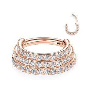 Anneau de nez en or rose à trois couches de zircons, serti en canal, bijou de piercing, mode et fête - Product Image 5