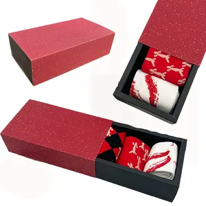 पर्यावरण पुनरावृत्ति मुद्रण खुद लोगो बनावट कागज गोल्ड मरने काटने लक्जरी लाल उपहार बॉक्स सेट सामान के लिए मोजे