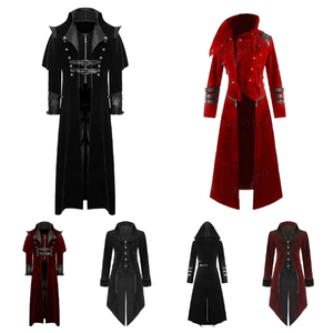 Disfraz <span class=keywords><strong>de</strong></span> Pirata Steampunk Medieval para Hombre, Estilo Vintage, para Halloween, Televisión o Cine, Chaqueta Larga Negra con Abertura, Pantalones <span class=keywords><strong>de</strong></span> Poliéster con Armadura Gótica - Product Image 1