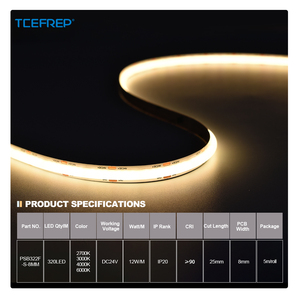 Tira de Luz LED Flexible SOB, 320 LED/m, Alta Densidad, Regulable, Blanco Cálido a Blanco Frío, 2700K-6000K, CRI>90, 8mm de Ancho, para Bordes de Gabinetes - Product Image 5