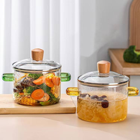 Casserole et faitout modernes en verre borosilicate avec poignées doubles et couvercle en verre, ensemble d'ustensiles de cuisson pour gaz et induction
