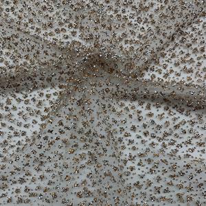 샴페인 골드 스파클링 라인 석 크리스탈 반짝이 얇은 명주 그물 패브릭 나일론 메쉬 이브닝 가운 신부 드레스 무대 의상 - Product Image 5