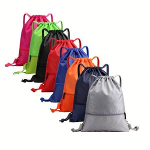 Waterproof Gym <b>Drawstring</b> <b>Backpack</b> Bags with Zip Pocket Swimming Back Sack Bags for Men Women - Product Image 1