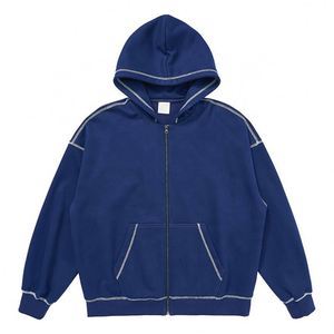 Sweat à capuche zippé 100% coton personnalisé 450 Gsm sweat-shirt en éponge française avec col à capuche à motif solide pour la saison d'hiver - Product Image 5