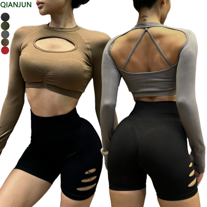 High Quality Custom Logo Yoga Top for Adults Slim Fit Gym Top With Solid Color Long Sleeves Comfortable Sustainable Made Spandex