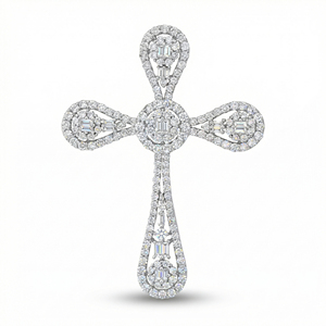 CUSTOM SILVER 10K/14K/18K GOLD PLATED LAB GROWN CVD DIAMOND CLASSIC ENGAGEMENT GIFT SWEATER <b>CHAIN</b> NECKLACE <b>CROSS</b> PENDANT - Product Image 1