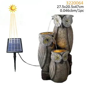 Solar Powered Outdoor Buddha Statue Polyresin Water Fountain With LED Lights