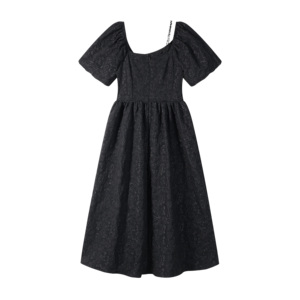 Abito estivo da donna <span class=keywords><strong>bianco</strong></span> Chic con motivo floreale in vita sottile e manica corta con <span class=keywords><strong>colletto</strong></span> quadrato <span class=keywords><strong>nero</strong></span> unico Chiffon tinto in tinta unita - Product Image 3