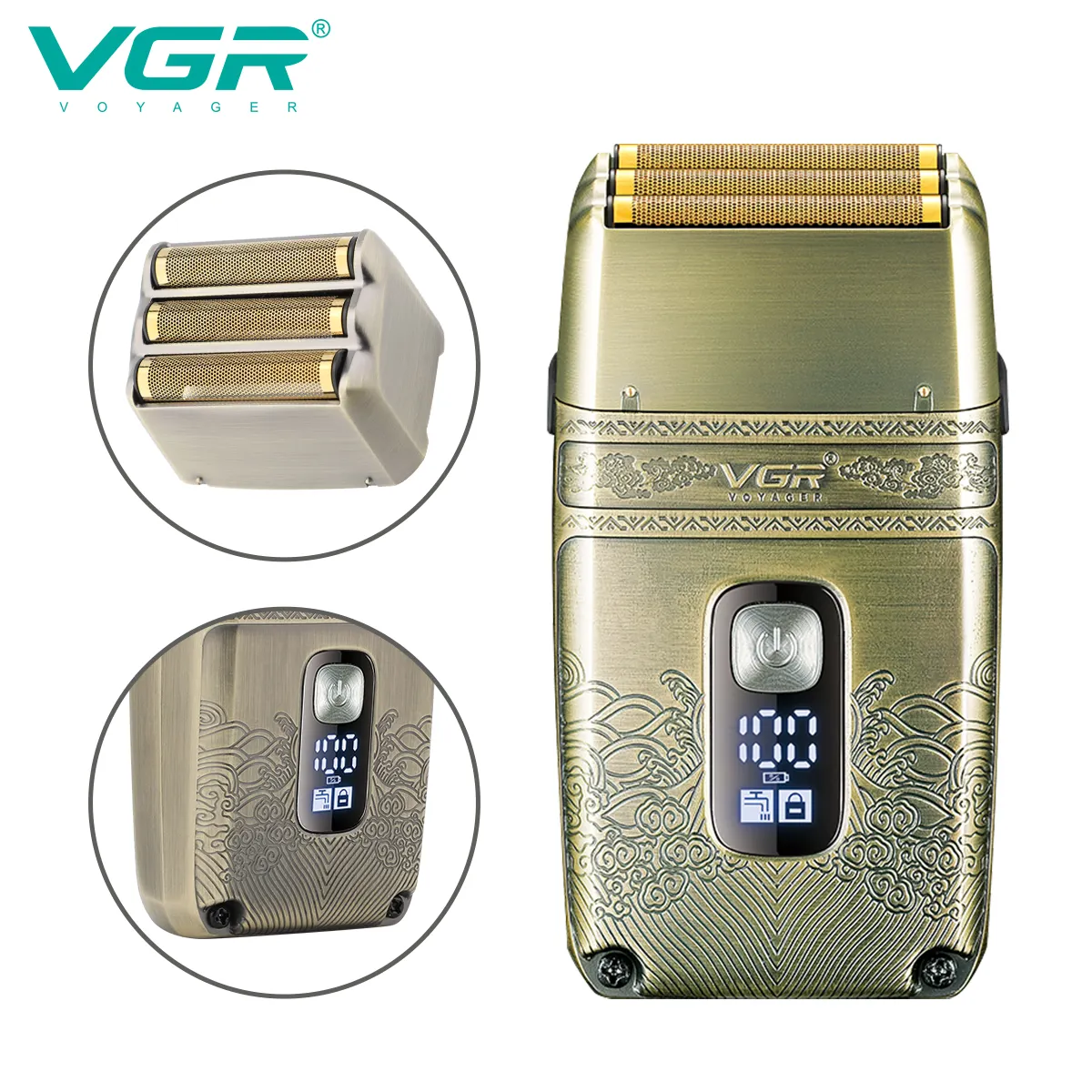 VGR V-335 Metal Shaving Machine Head Shaver Rechargeable Triple Blade Professional Electric Shavers for Men