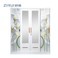 Armoire métallique à 4 portes coulissantes, fabriquée en Chine, armoire en acier imprimé, armoire à vêtements pour chambre à coucher