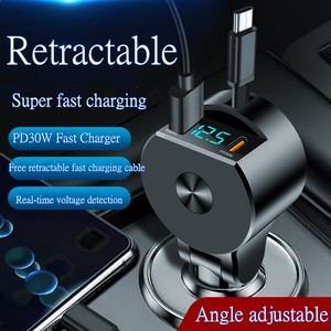 Vendeur en gros de gadgets de voiture PD30W USB Type <span class=keywords><strong>C</strong></span> pour iPhone avec affichage LED allume-cigare <span class=keywords><strong>3</strong></span> en 1 chargeur de voiture rétractable - Product Image 6