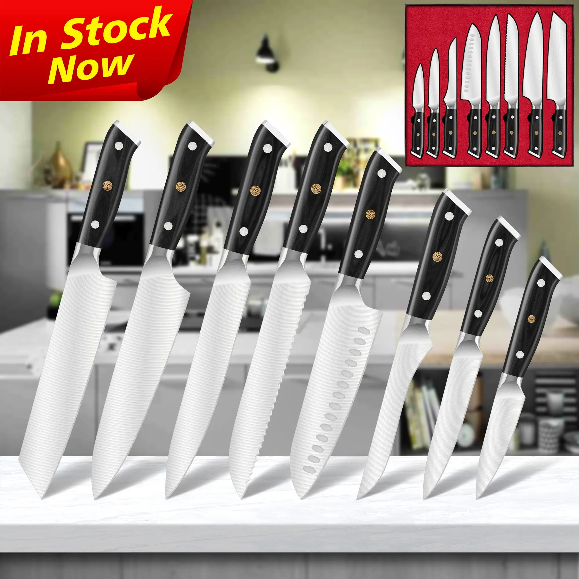 Canivete de cozinha profissional preto Pakka com cabo de madeira Full-Tang 1.4116 em aço alemão Conjunto com garantia vitalícia