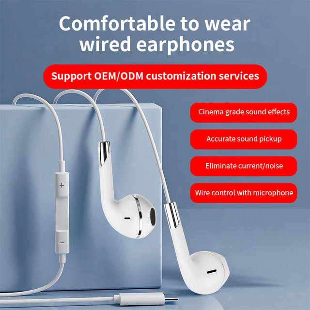 OEM/ODM In-ear Wired Earphones Microphone Volume Control 3.5mm Stereo Headphones Active Noise Cancellation (ANC) IPX-4 Music