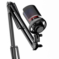 Ensemble de microphone à condensateur filaire USB avec bras articulé en métal, suspension antichoc, filtre anti-pop et éclairage RGB personnalisé