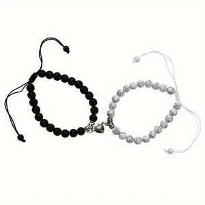 Bracelet d'amitié en alliage de zinc multicolore à perles, style décontracté/sportif, pour yoga, avec aimant pour les amoureux, pour femmes, pour les fêtes, 19,5 cm, Fashion Jiuzun, lot de 2 - Product Image 5