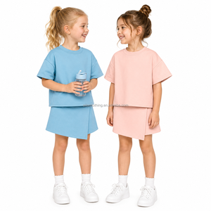 Ensemble sweat-shirt en coton à manches courtes et jupe asymétrique pour filles, vêtements pour enfants, variété pour l'école, le sport et le quotidien - Product Image 4