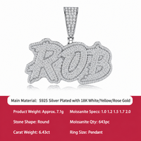 Collier Pendentif Personnalisé en Argent Sterling S925 avec Moissanite, Couleur D-E, Rond, 8 Cœurs 8 Flèches, Motif Animal Urbain