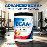 BCAA Plus en poudre OEM 7g, acides aminés à chaîne ramifiée avec complexe hydratant, saveur punch aux fruits, 30 portions, 393g, complément alimentaire