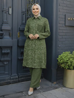 Ensemble 2 pièces musulman modeste pour femmes, vêtements islamiques, imprimé floral, tunique longue boutonnée et pantalon large, tenue pour Ramadan et Eid