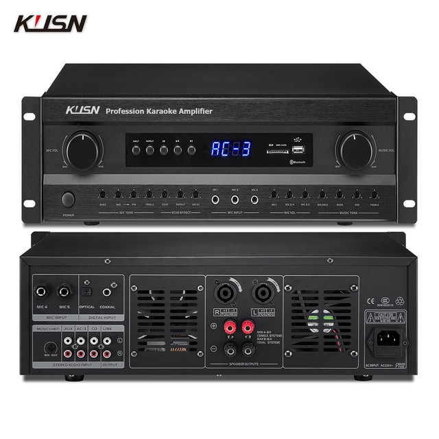 300W+300W 8 Ohm Professional Digital Karaoke Power Amplifier Sound DSP Feedback Suppression PA System with USB Bluetooth