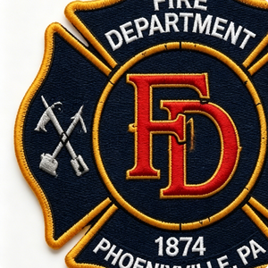 Phoenixville Pa Fire Department Embroidered Patch Iron On Applique 1874 Irregular Shape Nonwoven Felt Patch - Product Image 4