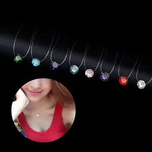 8mm Ronde CZ Kraag Choker Ketting Onzichtbare Transparante Elastische Expander Vislijn Kristal Zilveren Hanger voor Vrouwen