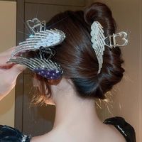 Promotion : Grande pince à cheveux en alliage, motif ailes d'ange et cœur brillant entièrement orné de strass, type pince requin