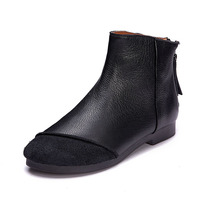 Sepatu bot kulit asli buatan tangan baru musim gugur musim dingin kustom pabrik sepatu bot hak rendah rendah lembut tetap hangat untuk wanita