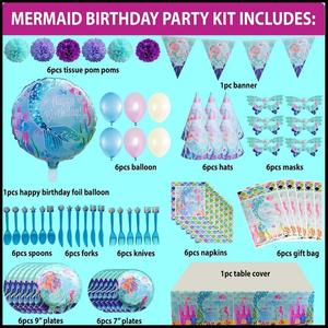 Juego de Decoraciones para Fiesta Temática de Sirenas, Platos de Papel, Vasos de Papel, Soporte para Pasteles, Vajilla para Fiesta Infantil - Product Image 5