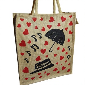 Bolsa de Compras Multiusos de Yute con Estampado Floral Ecológico y Reciclado, Cierre con Cordón (12"L X 14"W X 5"H)-Lowellcraft, Disponible en Stock - Product Image 1