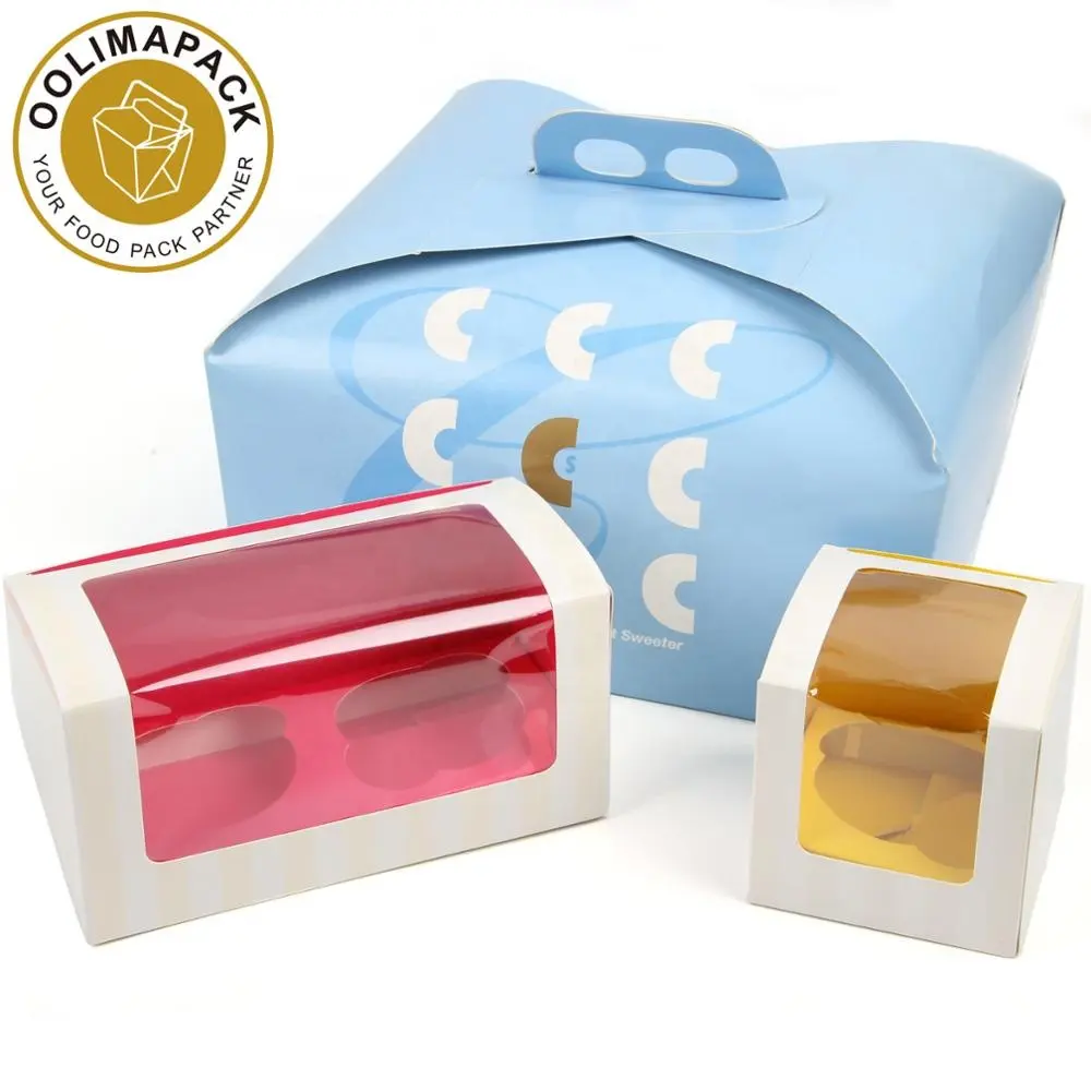 Venta al por mayor de cumpleaños desechables kraft personalizado llevar taza de papel de ventana caja de pastel de diseño de embalaje con mango panadería caja 4